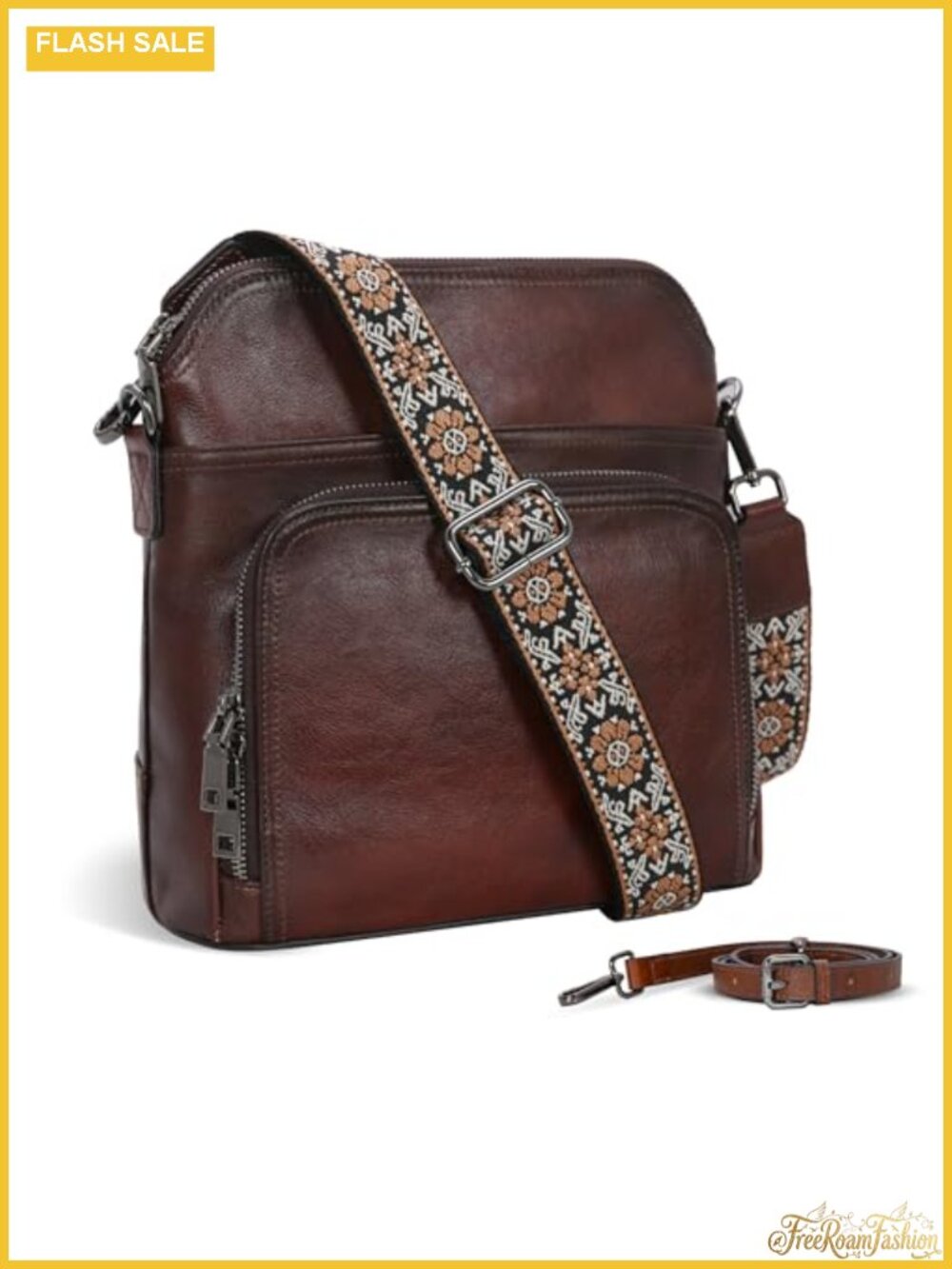 Vintage Cowhide Leather Crossbody Bag with Built In Wallet - Convertible Straps